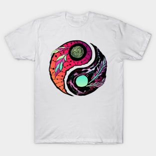 Blue Red Blend Feathers Yin Yang T-Shirt